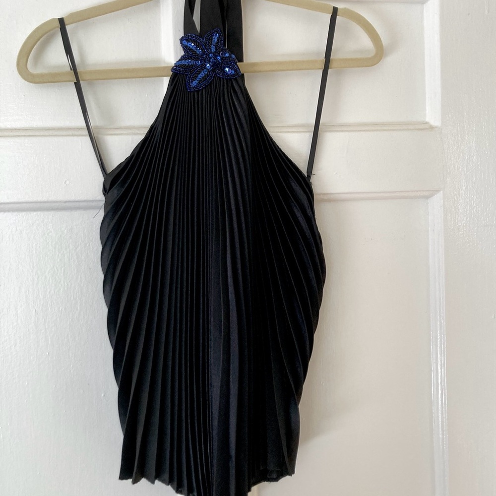 Cache evening satin pleated halter top